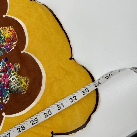 vintage scalloped Carol Stanley Floral Designer Scarf Silk Yellow Brown One Size - Picture 10 of 12